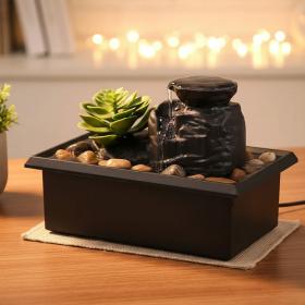 Fontaine à eau cascade avec éclairage LED pour décoration intérieure et ambiance V2