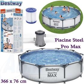 Piscine -Bestway 56416 – Steel Pro -pompe et filtre 366*76 cm